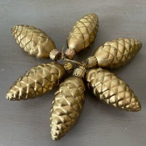 String of 6 Vintage Gold Glass Pinecone Christmas Ornaments